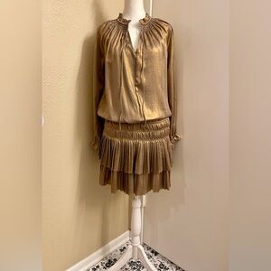 NEW Current Air x Anthropologie Aurelie Pleated Mini Dress, Metallic Rose, S